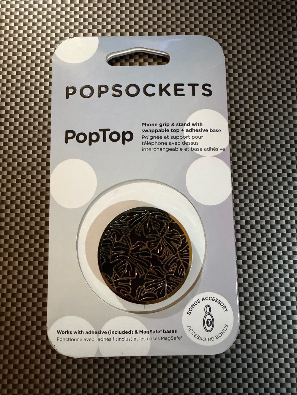 PopSocket PopTop Black and Gold Leaf Pattern Phone Grip